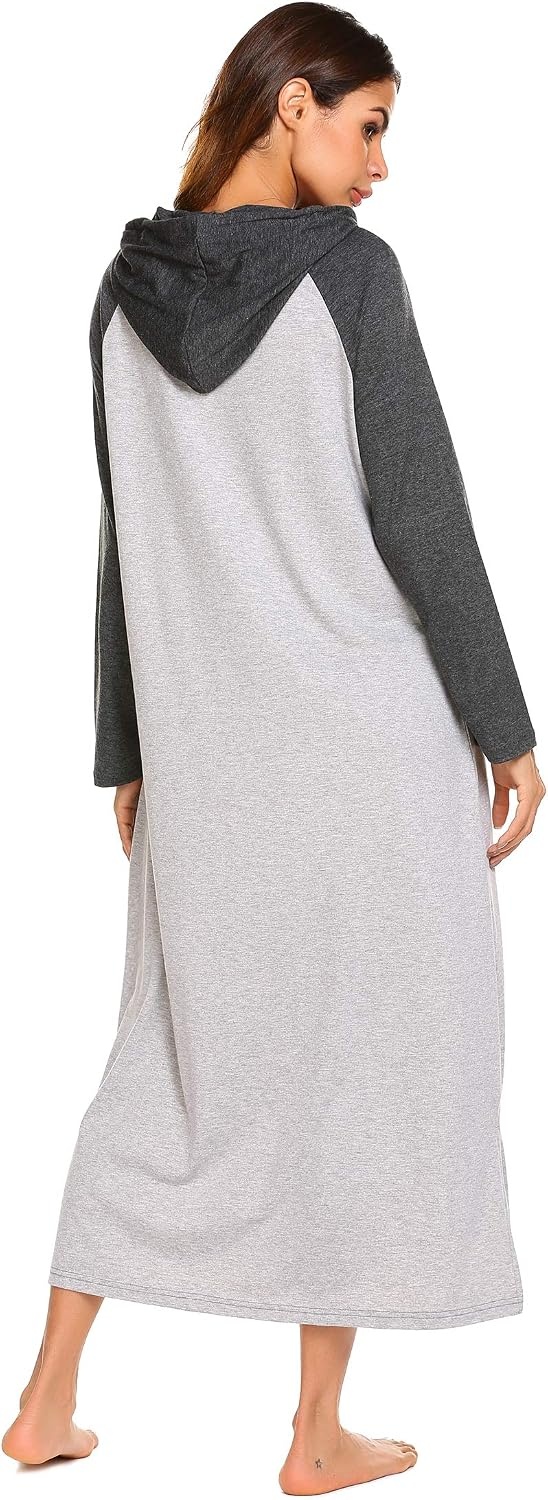 image:imageEkouaer Nightgowns for Women Cotton Nightgown Long Sleeve Hooded Night GownAgrey