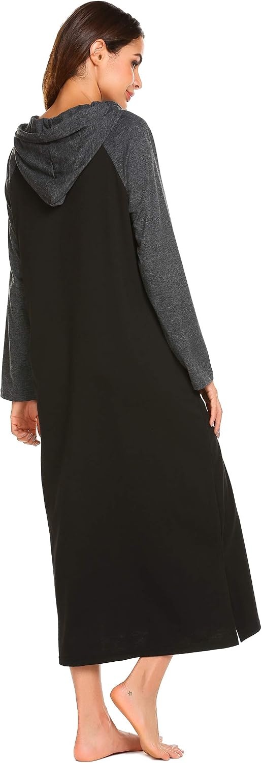 image:imageEkouaer Nightgowns for Women Cotton Nightgown Long Sleeve Hooded Night GownBlackGrey