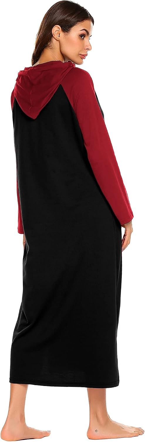 image:imageEkouaer Nightgowns for Women Cotton Nightgown Long Sleeve Hooded Night GownBlackRed