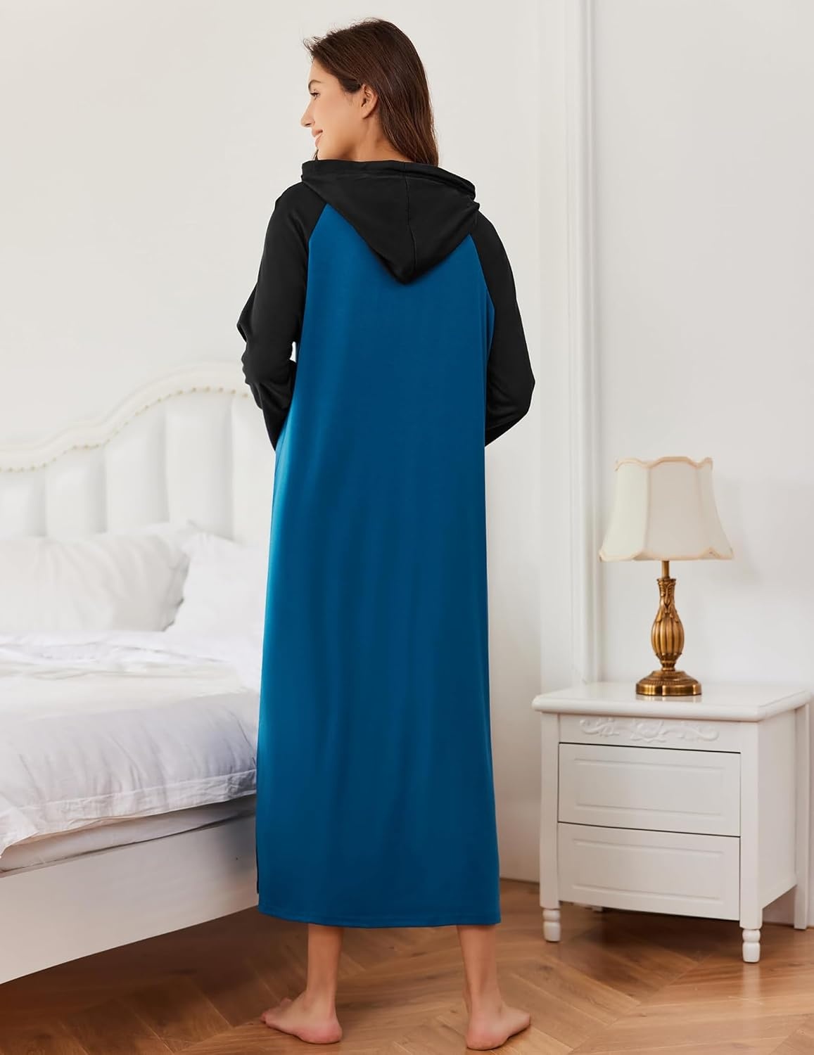 image:imageEkouaer Nightgowns for Women Cotton Nightgown Long Sleeve Hooded Night GownBlue