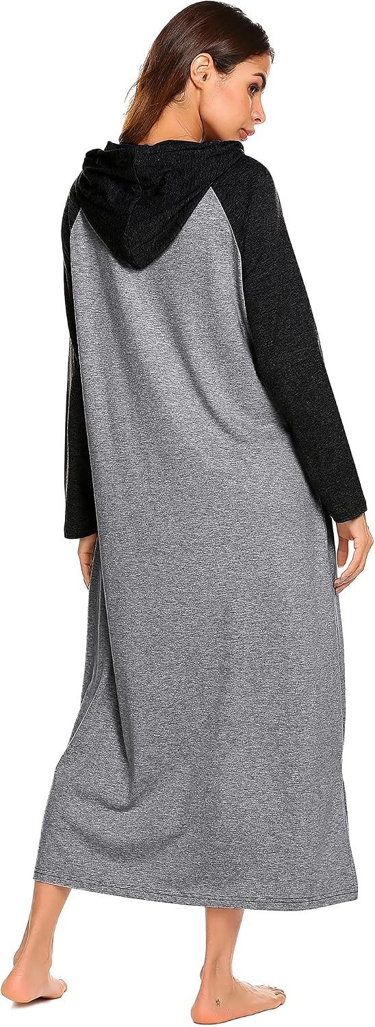 image:imageEkouaer Nightgowns for Women Cotton Nightgown Long Sleeve Hooded Night GownDark Grey