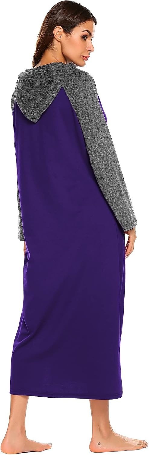 image:imageEkouaer Nightgowns for Women Cotton Nightgown Long Sleeve Hooded Night GownPurple