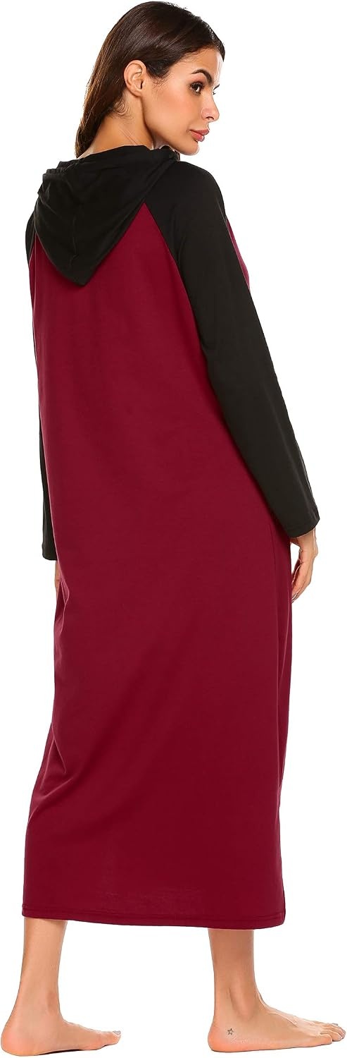 image:imageEkouaer Nightgowns for Women Cotton Nightgown Long Sleeve Hooded Night GownWine Red