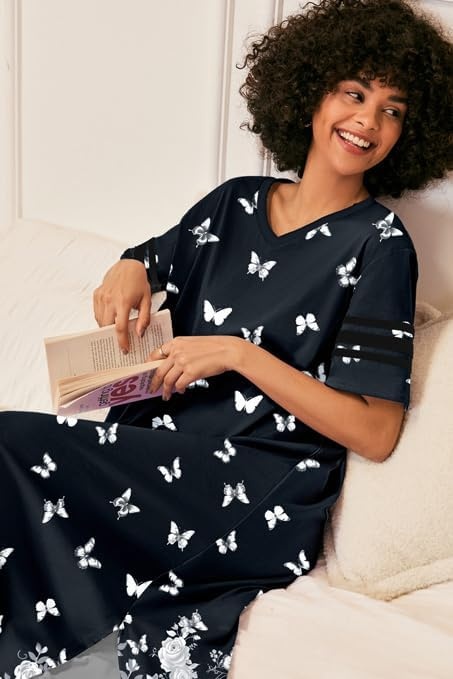 image:imageEkouaer Nightgowns for Women Long Nightgown Plus Size Moo Moos House DressBlack Butterfly