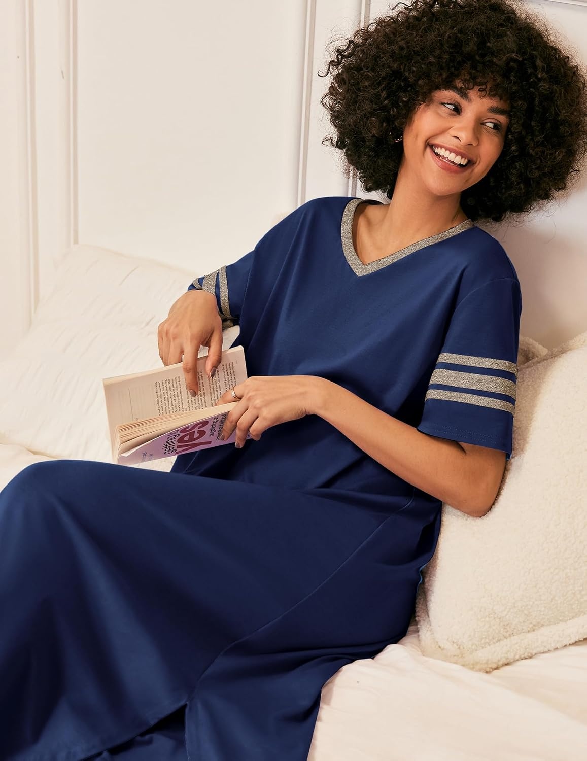 image:imageEkouaer Nightgowns for Women Long Nightgown Plus Size Moo Moos House DressDeep Blue