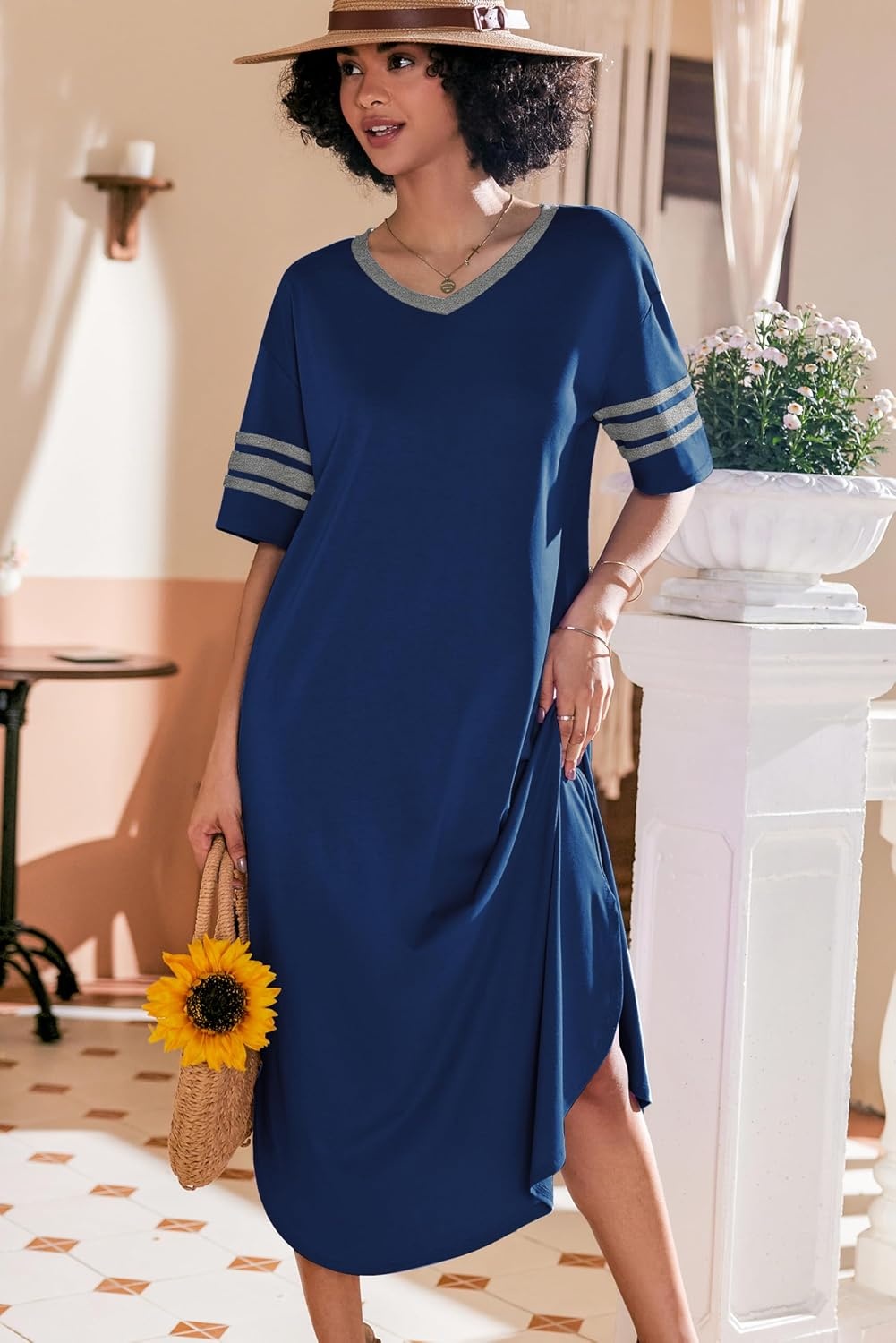image:imageEkouaer Nightgowns for Women Long Nightgown Plus Size Moo Moos House DressDeep Blue