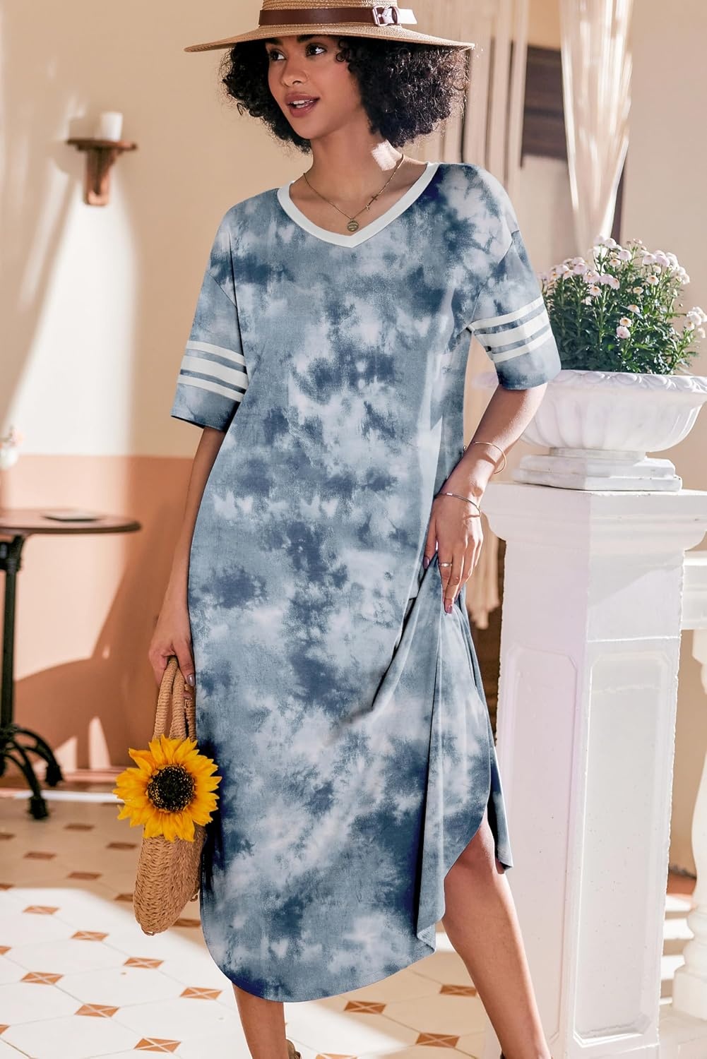 image:imageEkouaer Nightgowns for Women Long Nightgown Plus Size Moo Moos House DressGrey Tie Dye