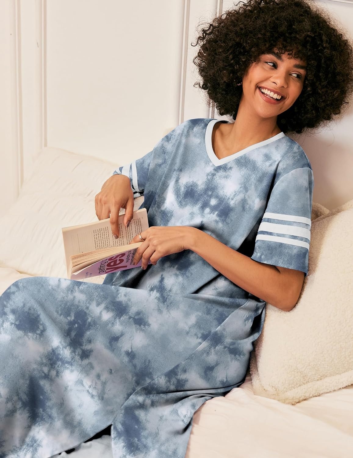 image:imageEkouaer Nightgowns for Women Long Nightgown Plus Size Moo Moos House DressGrey Tie Dye