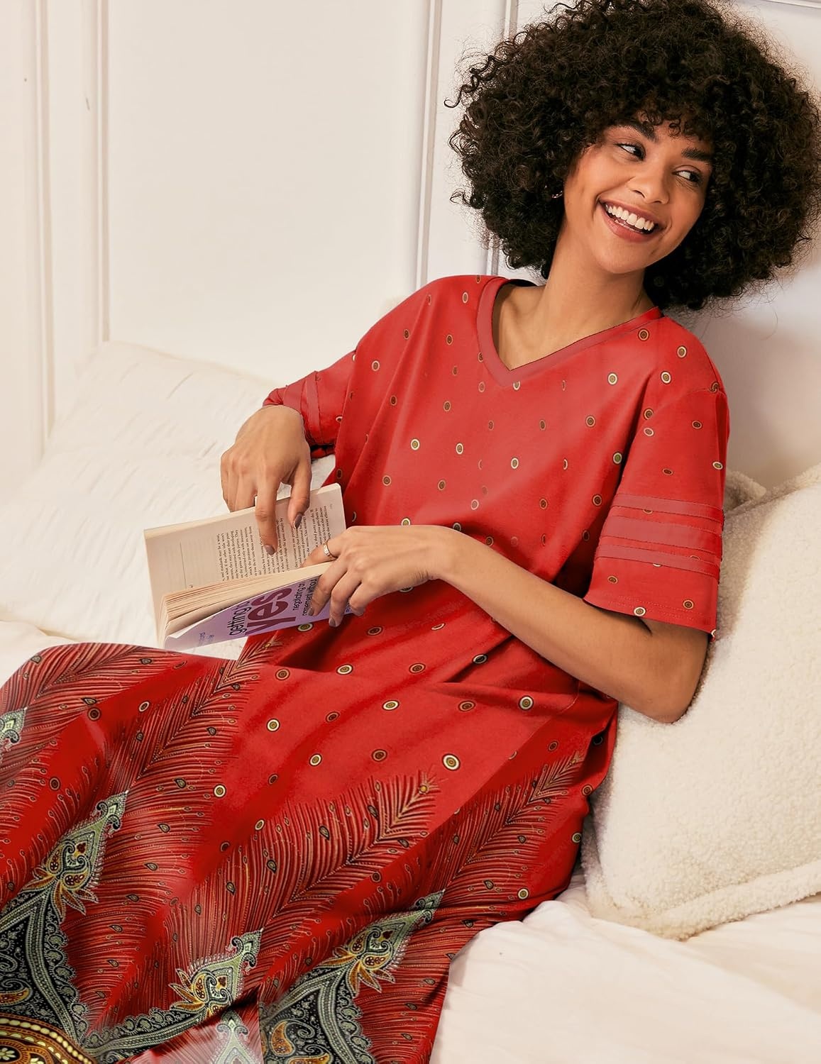 image:imageEkouaer Nightgowns for Women Long Nightgown Plus Size Moo Moos House DressPeacock Feather