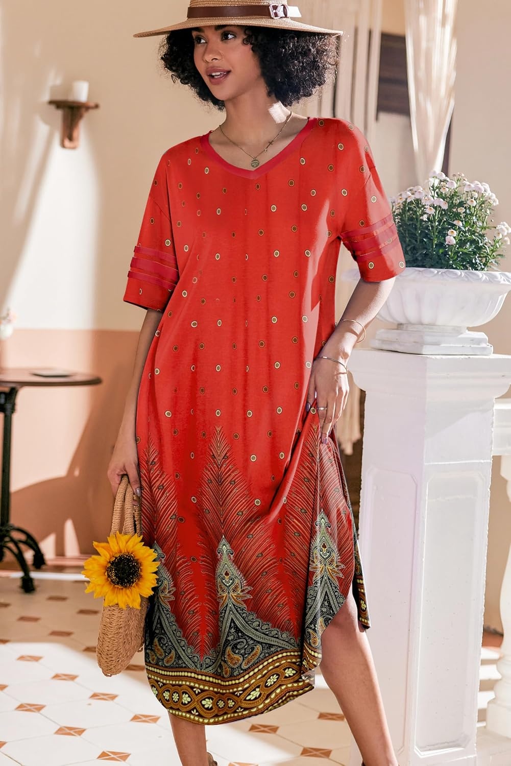 image:imageEkouaer Nightgowns for Women Long Nightgown Plus Size Moo Moos House DressPeacock Feather