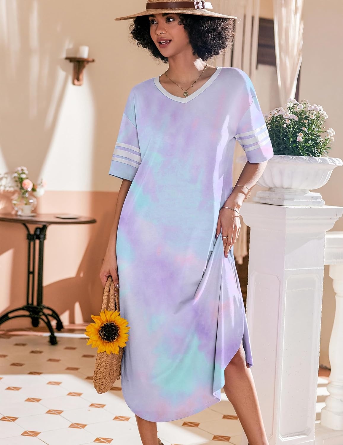 image:imageEkouaer Nightgowns for Women Long Nightgown Plus Size Moo Moos House DressPurple Tie Dye