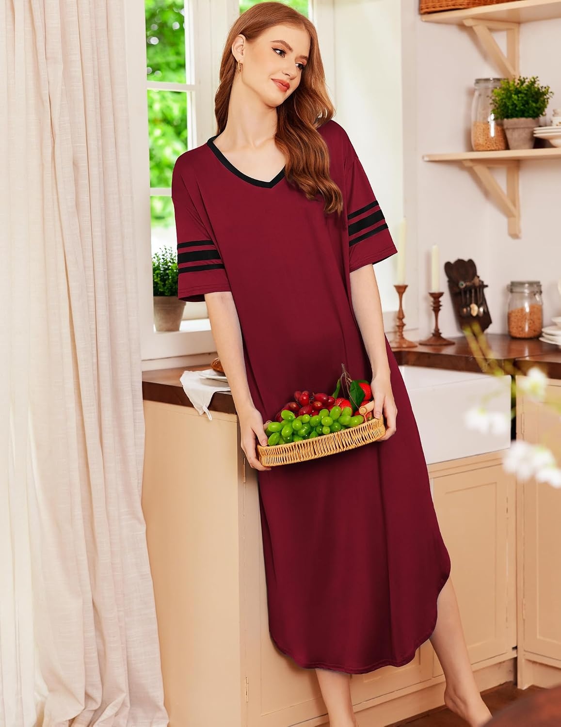 image:imageEkouaer Nightgowns for Women Long Nightgown Plus Size Moo Moos House DressWine Red