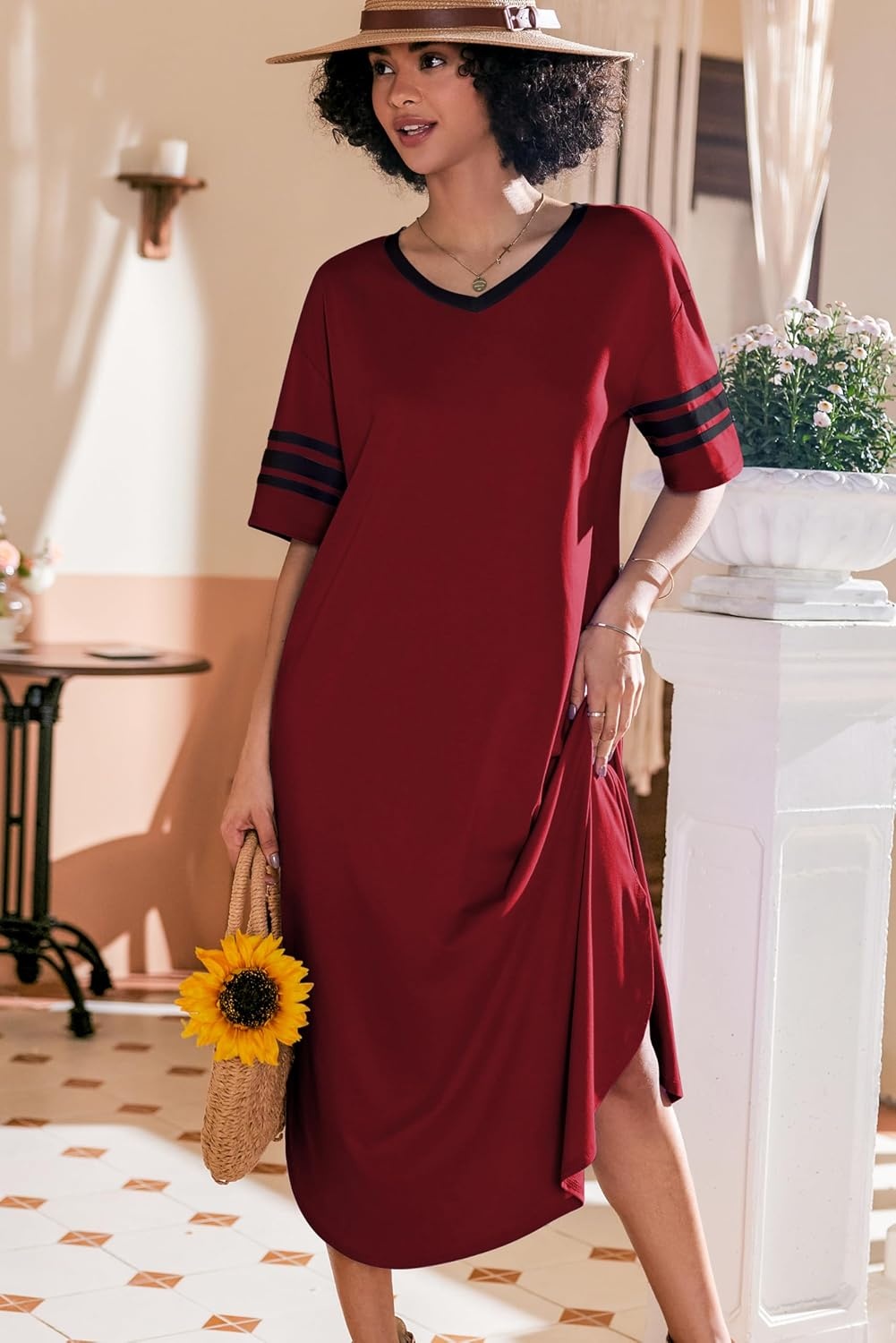 image:imageEkouaer Nightgowns for Women Long Nightgown Plus Size Moo Moos House DressWine Red