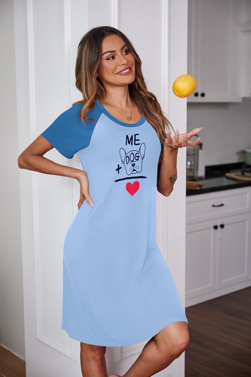 image:imageEkouaer Nightgowns for Women Short Sleeve Night Dress Printed SleepwearAbaby Bluedog