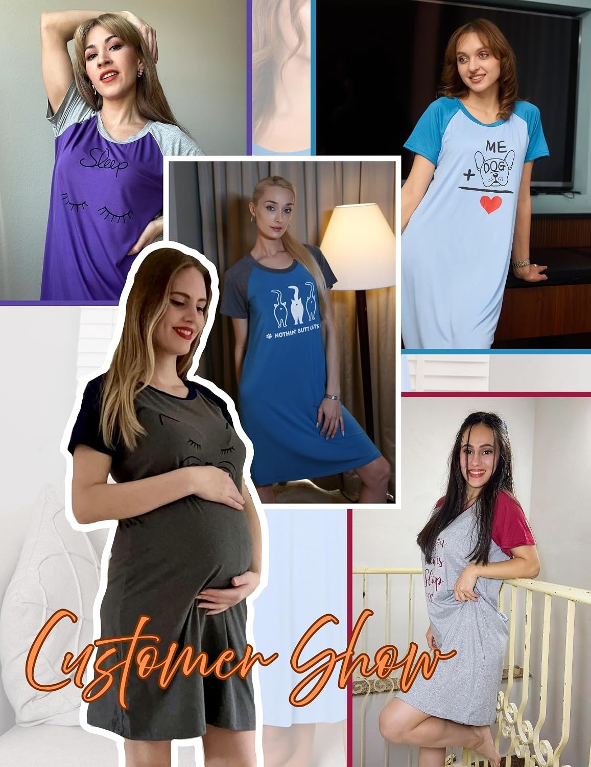 image:imageEkouaer Nightgowns for Women Short Sleeve Night Dress Printed SleepwearAgreyish Greenbutterfly
