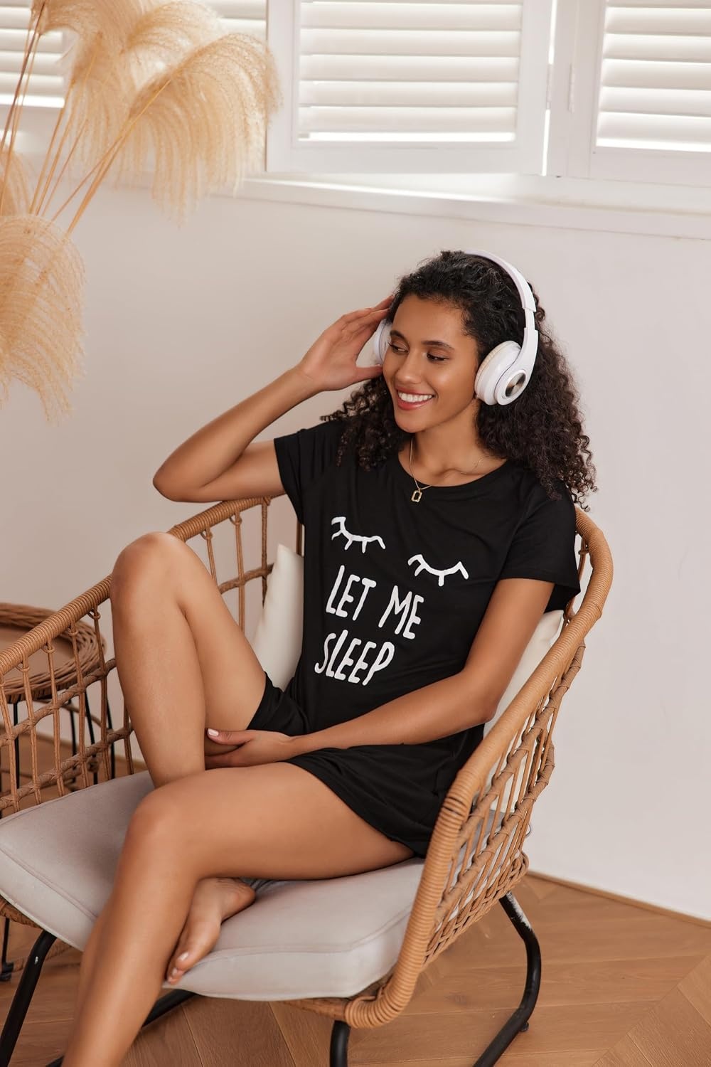 image:imageEkouaer Nightgowns for Women Short Sleeve Night Dress Printed SleepwearBlack Sleep
