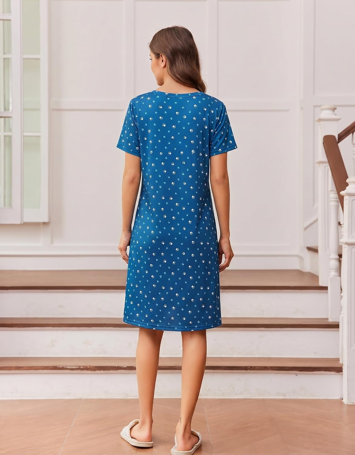 image:imageEkouaer Nightgowns for Women Short Sleeve Night Dress Printed SleepwearBlue Dog Claw