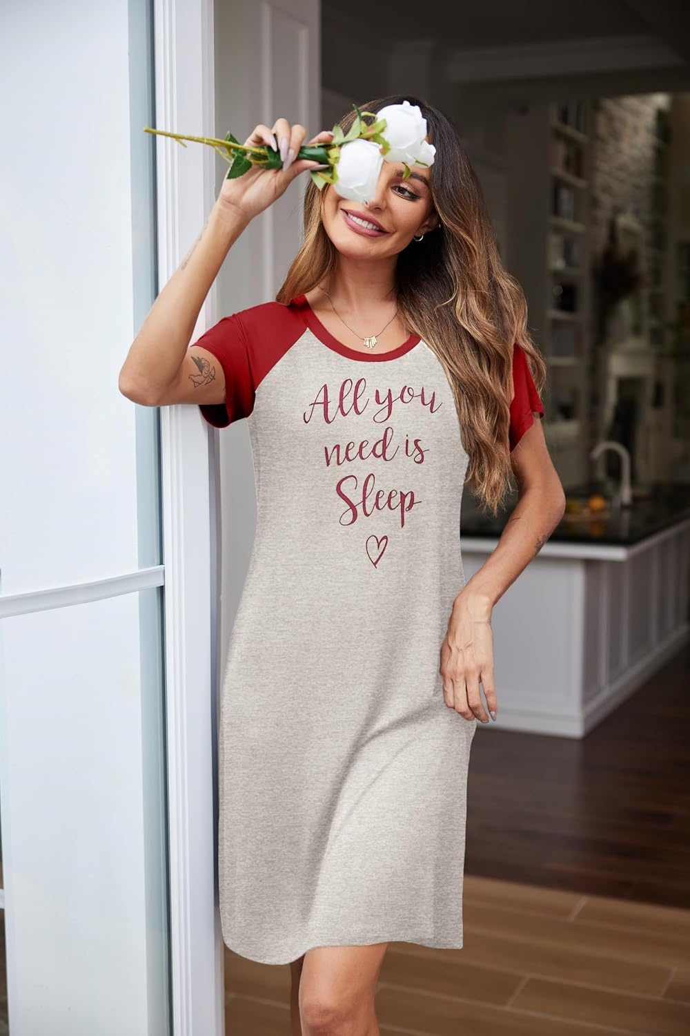 image:imageEkouaer Nightgowns for Women Short Sleeve Night Dress Printed SleepwearBred