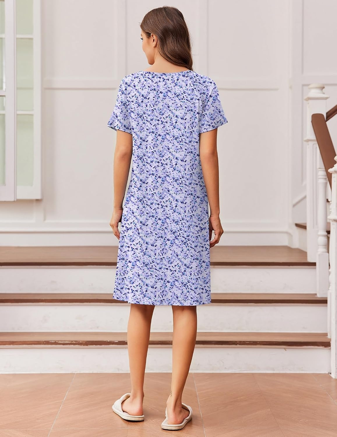 image:imageEkouaer Nightgowns for Women Short Sleeve Night Dress Printed SleepwearPurple Point