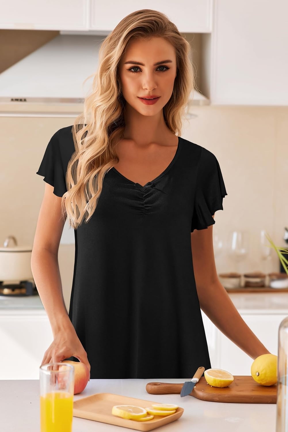 image:imageEkouaer Nightgowns for Women Short Sleeve Night Gown Comfy Sleep ShirtAblack