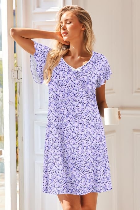 image:imageEkouaer Nightgowns for Women Short Sleeve Night Gown Comfy Sleep ShirtPurple Polka Dots
