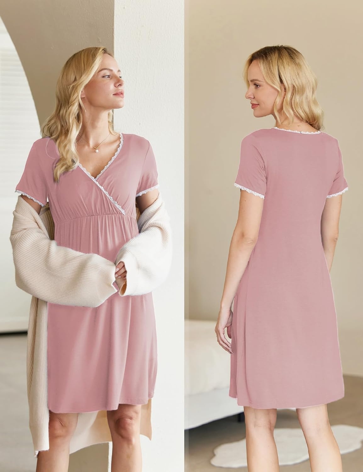 image:imageEkouaer Nursing Nightgown Labor and Delivery Gown Dress Maternity PajamasDusty Rose
