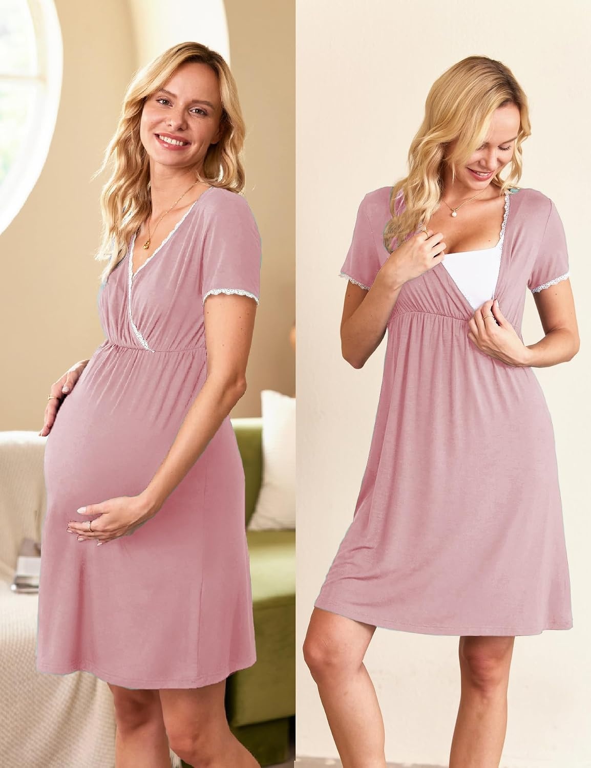 image:imageEkouaer Nursing Nightgown Labor and Delivery Gown Dress Maternity PajamasDusty Rose