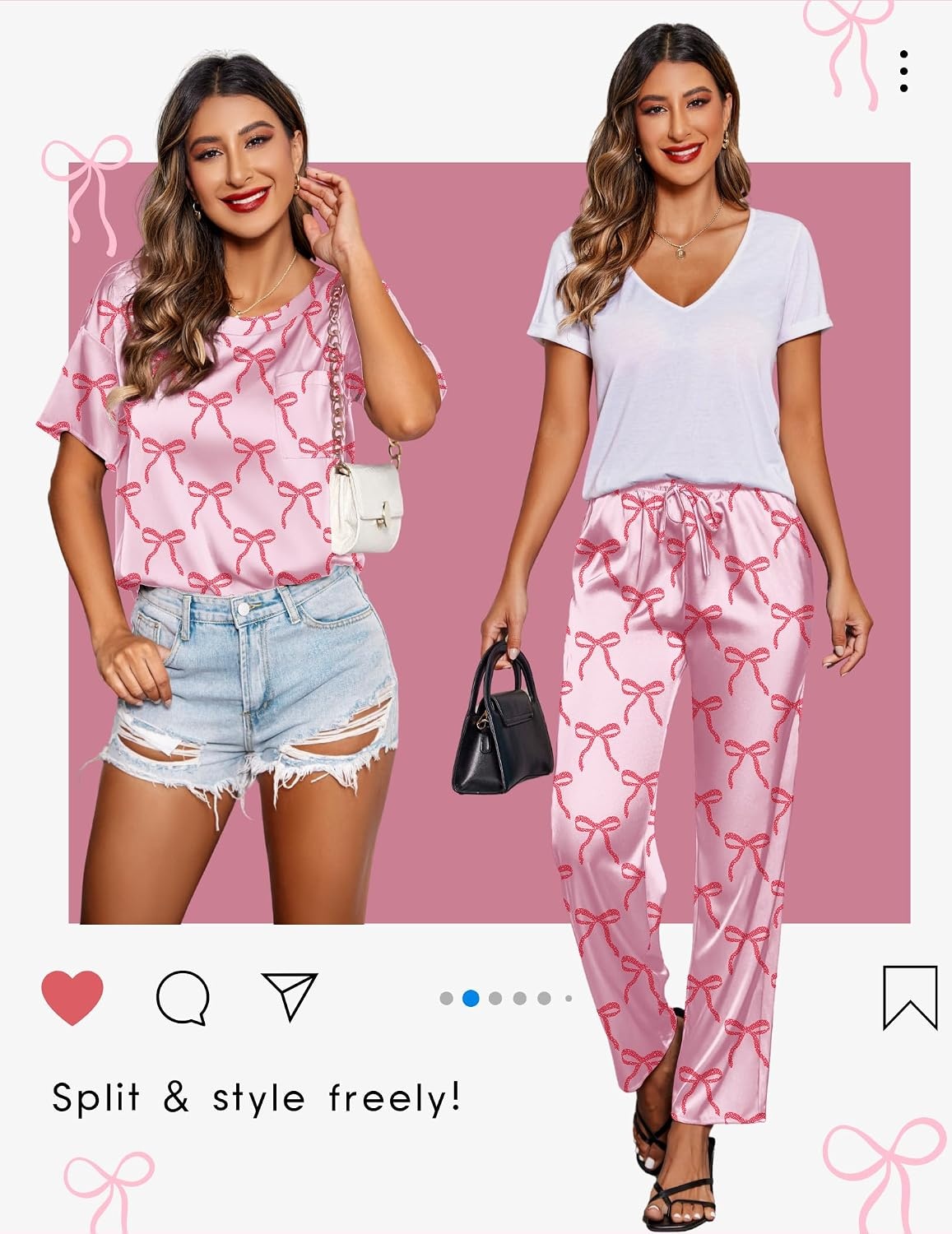 image:imageEkouaer Pajamas for Women Set Silky Satin 2 Piece Lounge Sets with PocketsBow