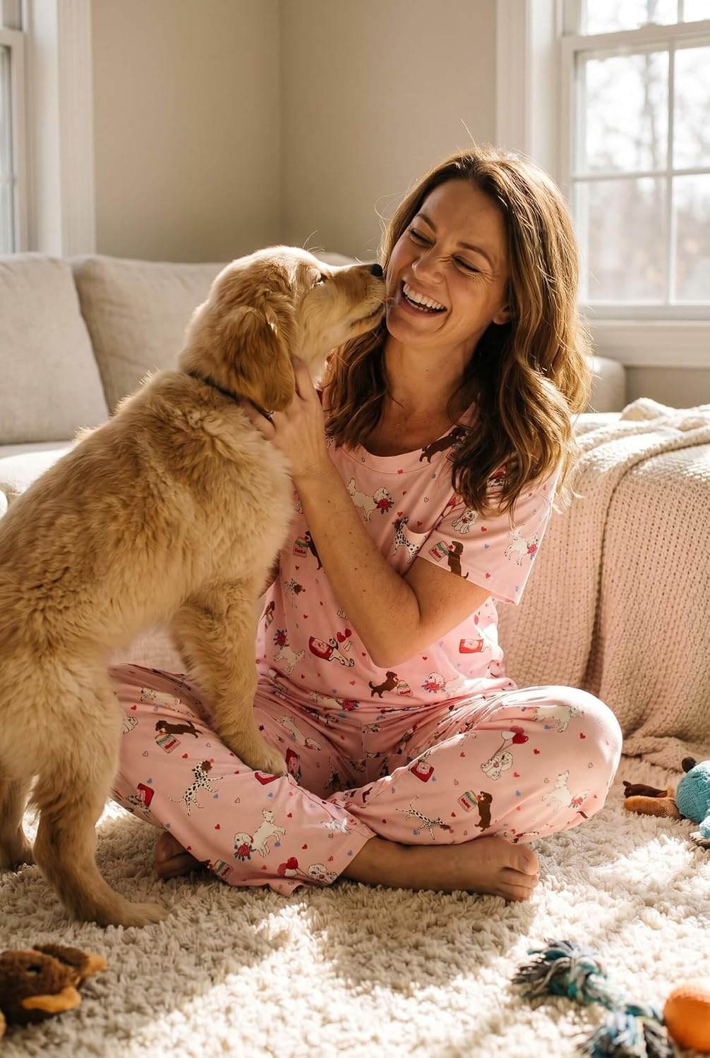 image:imageEkouaer Pajamas for Women Set Silky Satin 2 Piece Lounge Sets with PocketsCute Puppy