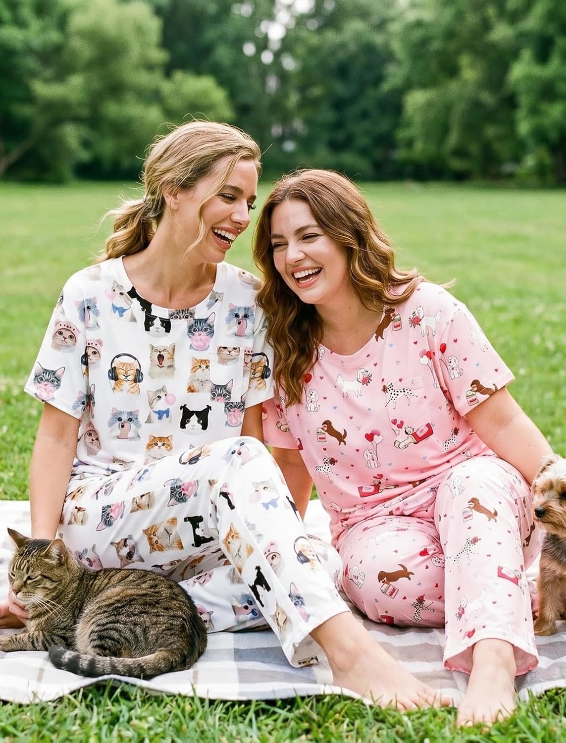 image:imageEkouaer Pajamas for Women Set Silky Satin 2 Piece Lounge Sets with PocketsCute Puppy