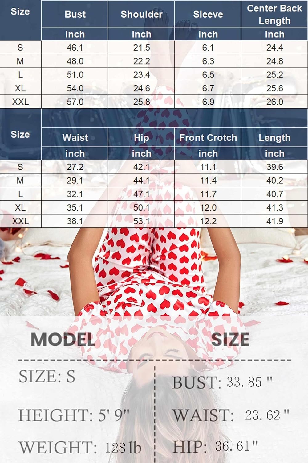 image:imageEkouaer Pajamas for Women Set Silky Satin 2 Piece Lounge Sets with PocketsRed Heart
