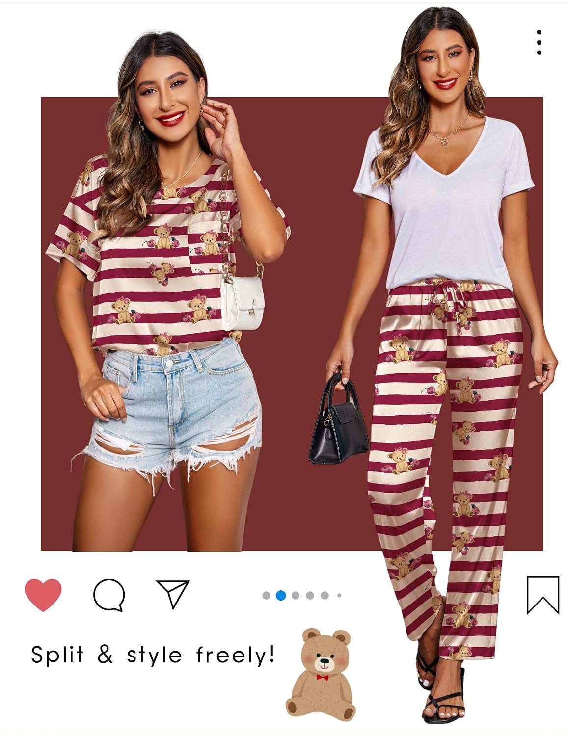 image:imageEkouaer Pajamas for Women Set Silky Satin 2 Piece Lounge Sets with PocketsStriped Teddy