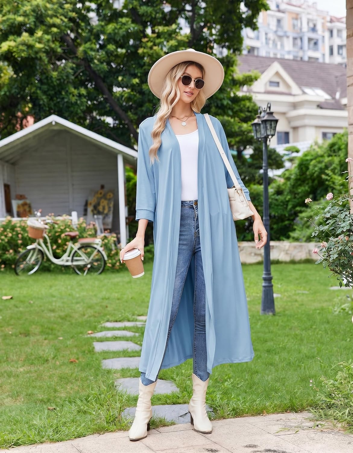 image:imageEkouaer Women Robes Long Knit Bathrobe Soft Kimono Loungewear with PocketsLight Blue
