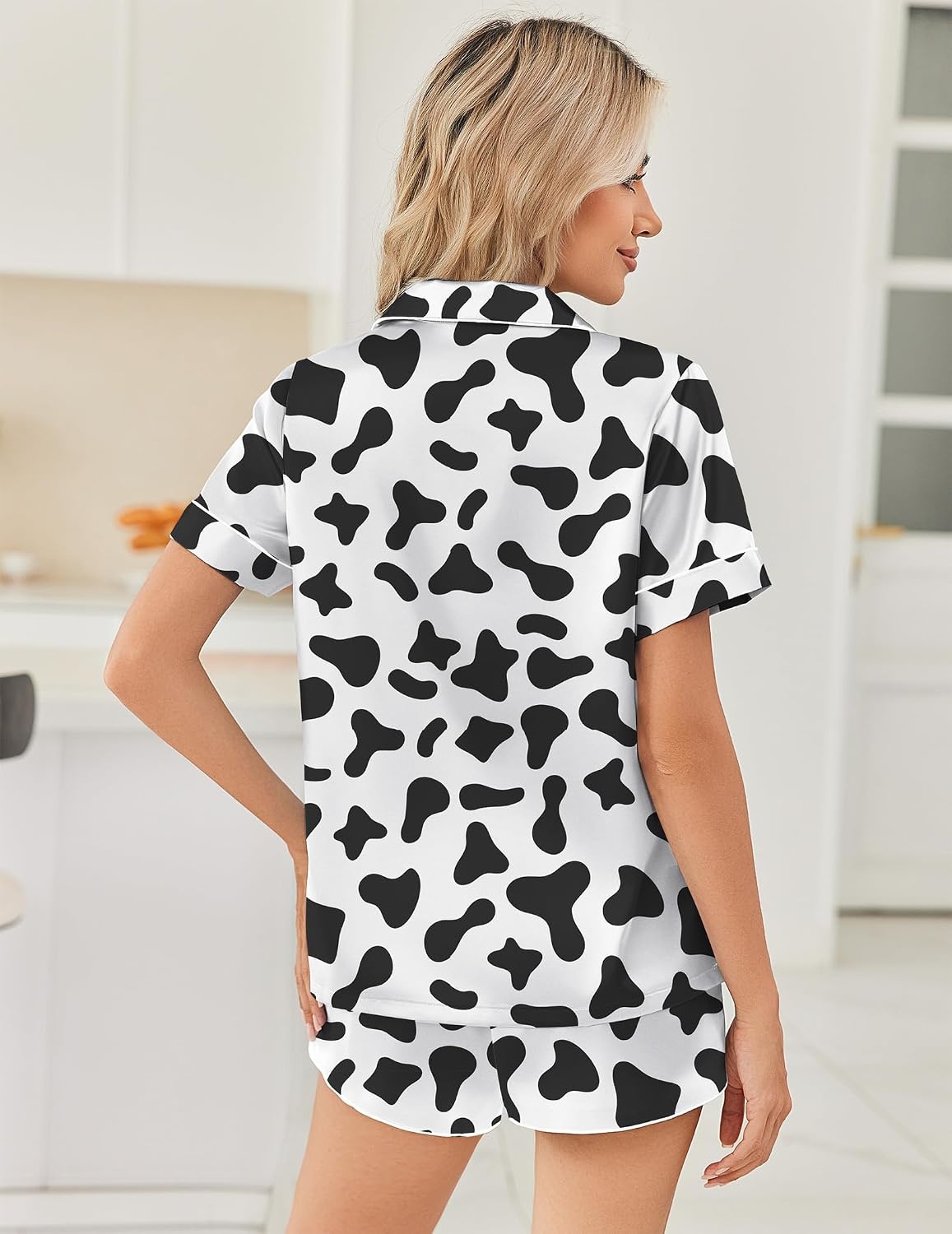 image:imageEkouaer Women Satin Pajama Sets Cute Print Silk Pjs Shorts Sets S4XLCow Print