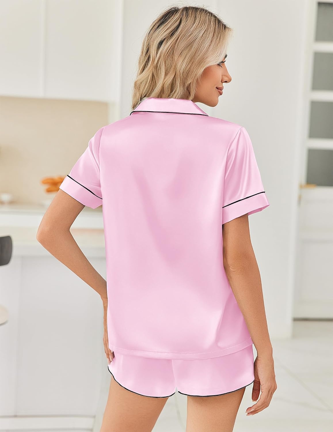 image:imageEkouaer Women Satin Pajama Sets Cute Print Silk Pjs Shorts Sets S4XLPink