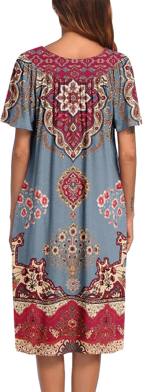 image:imageEkouaer Womens House Dress with PocketsEthnic Flower