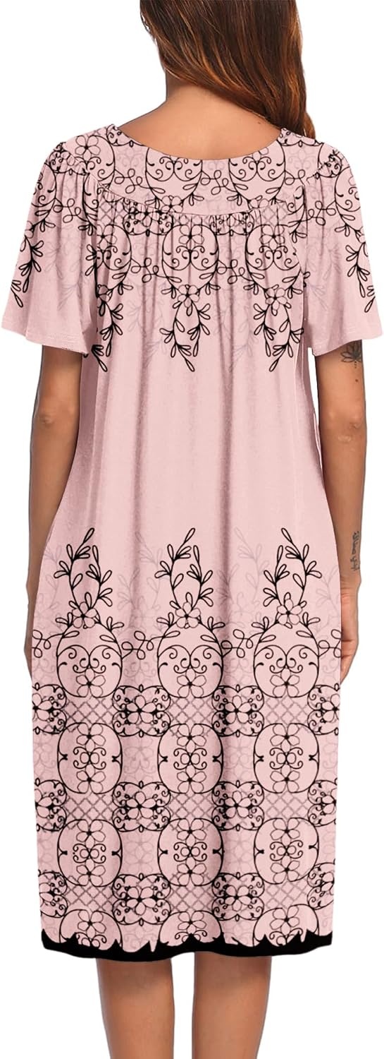 image:imageEkouaer Womens House Dress with PocketsPink Leaf Floral
