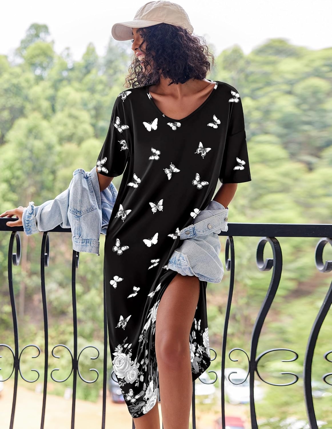 image:imageEkouaer Womens Long Nightgown Short Sleeve Night Shirt Plus Size SleepwearButterfly