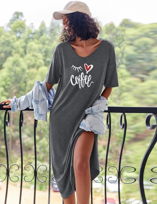 image:imageEkouaer Womens Long Nightgown Short Sleeve Night Shirt Plus Size SleepwearMedium Grey