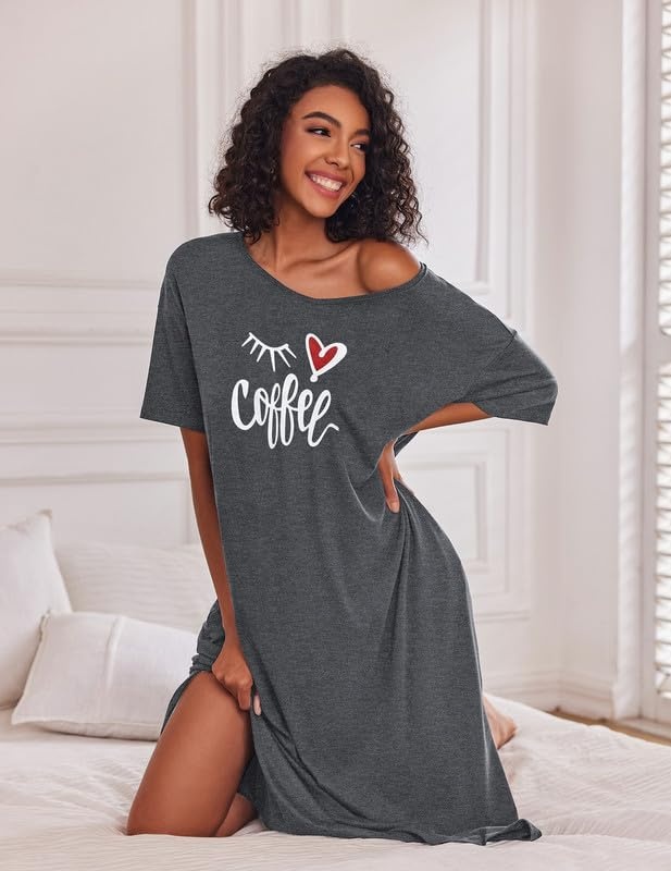 image:imageEkouaer Womens Long Nightgown Short Sleeve Night Shirt Plus Size SleepwearMedium Grey