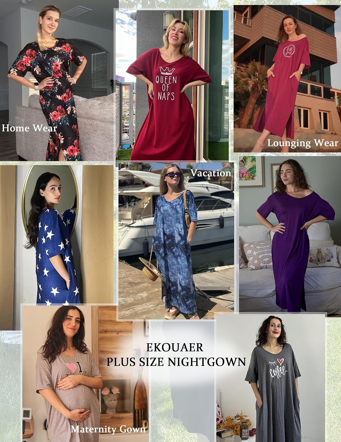 image:imageEkouaer Womens Long Nightgown Short Sleeve Night Shirt Plus Size SleepwearMedium Grey