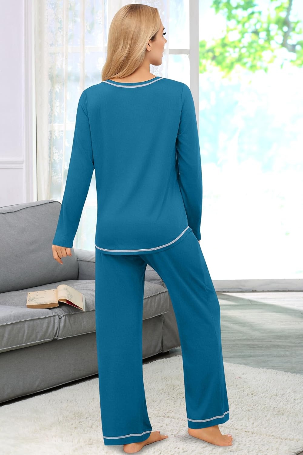image:imageEkouaer Womens Pajama Sets Long Sleeve 2 Piece Lounge Sets 2026 Fall SXXLBlue Green