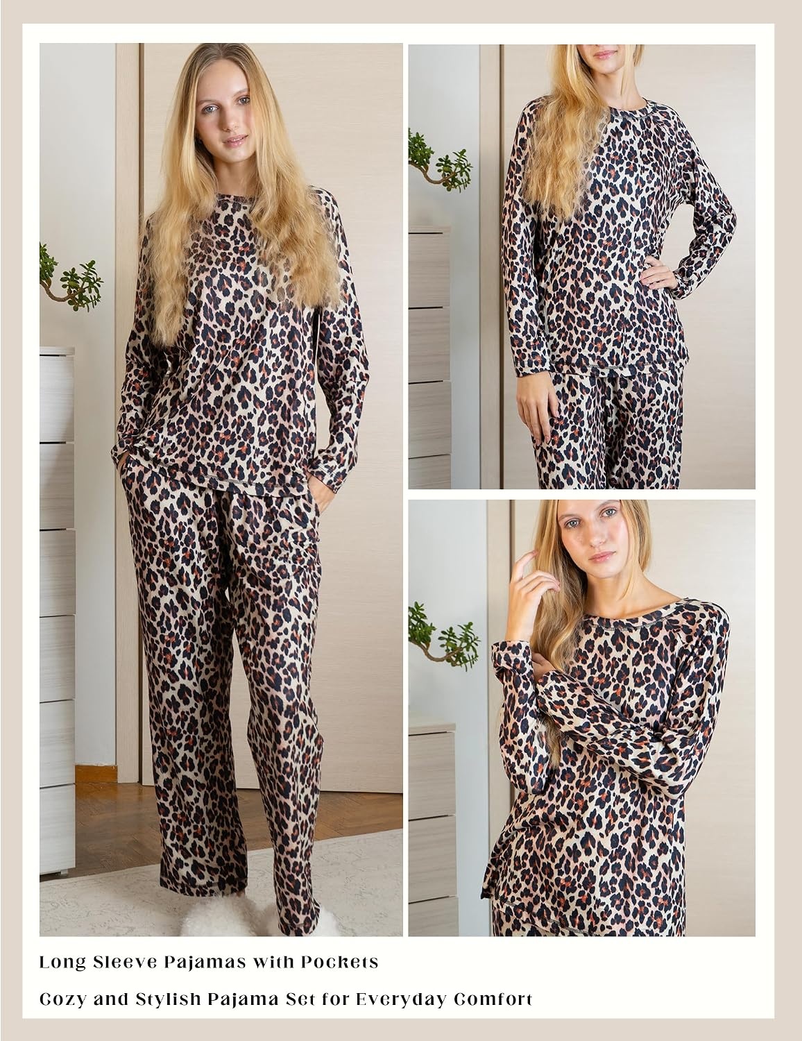 image:imageEkouaer Womens Pajama Sets Long Sleeve 2 Piece Lounge Sets 2026 Fall SXXLBrown Leopard