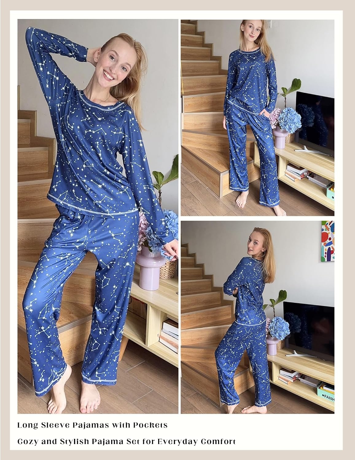 image:imageEkouaer Womens Pajama Sets Long Sleeve 2 Piece Lounge Sets 2026 Fall SXXLDark Blue Starry Sky