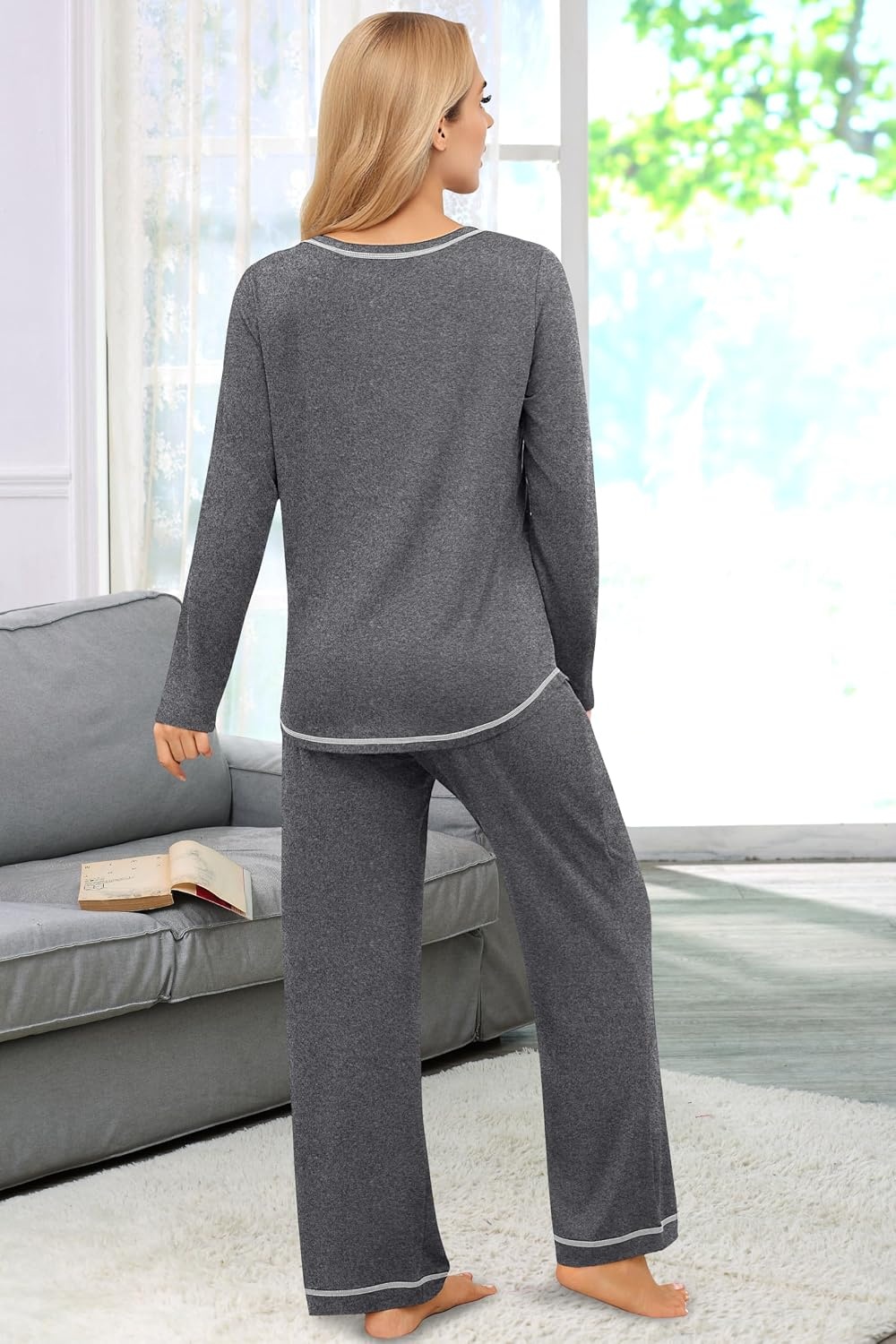 image:imageEkouaer Womens Pajama Sets Long Sleeve 2 Piece Lounge Sets 2026 Fall SXXLDark Grey