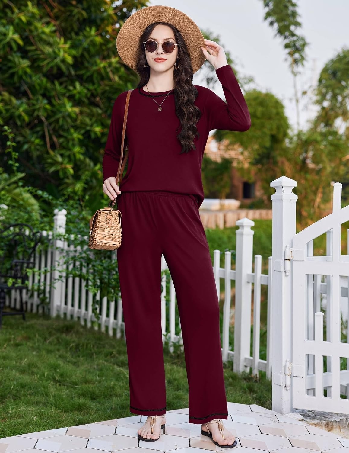 image:imageEkouaer Womens Pajama Sets Long Sleeve 2 Piece Lounge Sets 2026 Fall SXXLDark Red