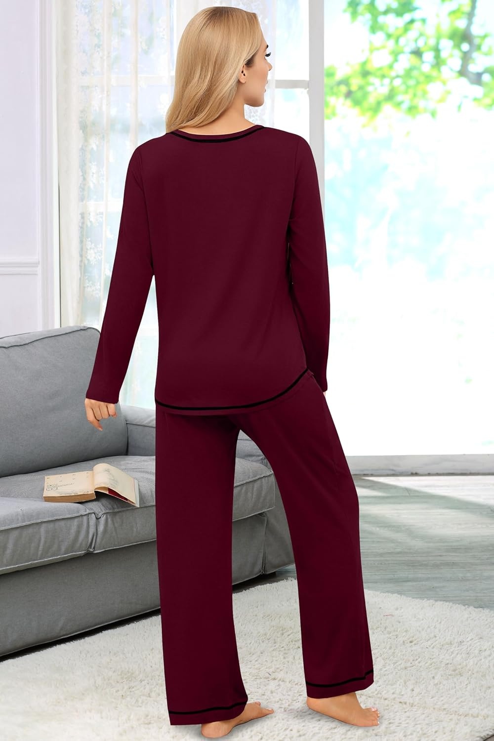 image:imageEkouaer Womens Pajama Sets Long Sleeve 2 Piece Lounge Sets 2026 Fall SXXLDark Red