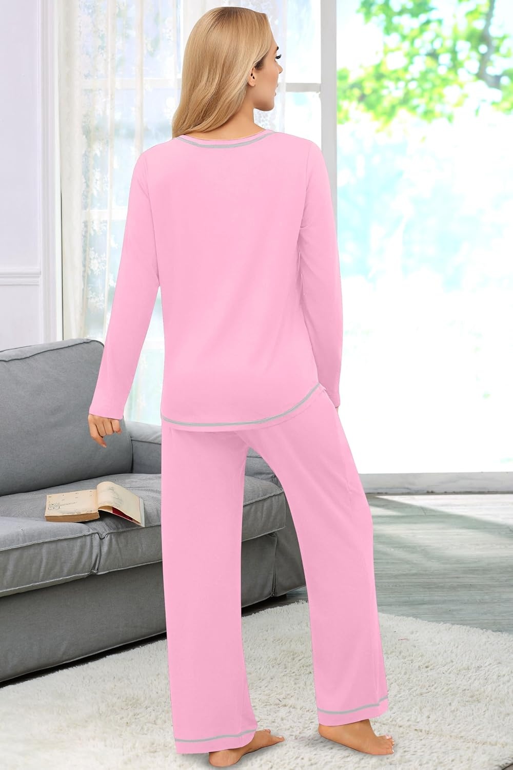 image:imageEkouaer Womens Pajama Sets Long Sleeve 2 Piece Lounge Sets 2026 Fall SXXLPink