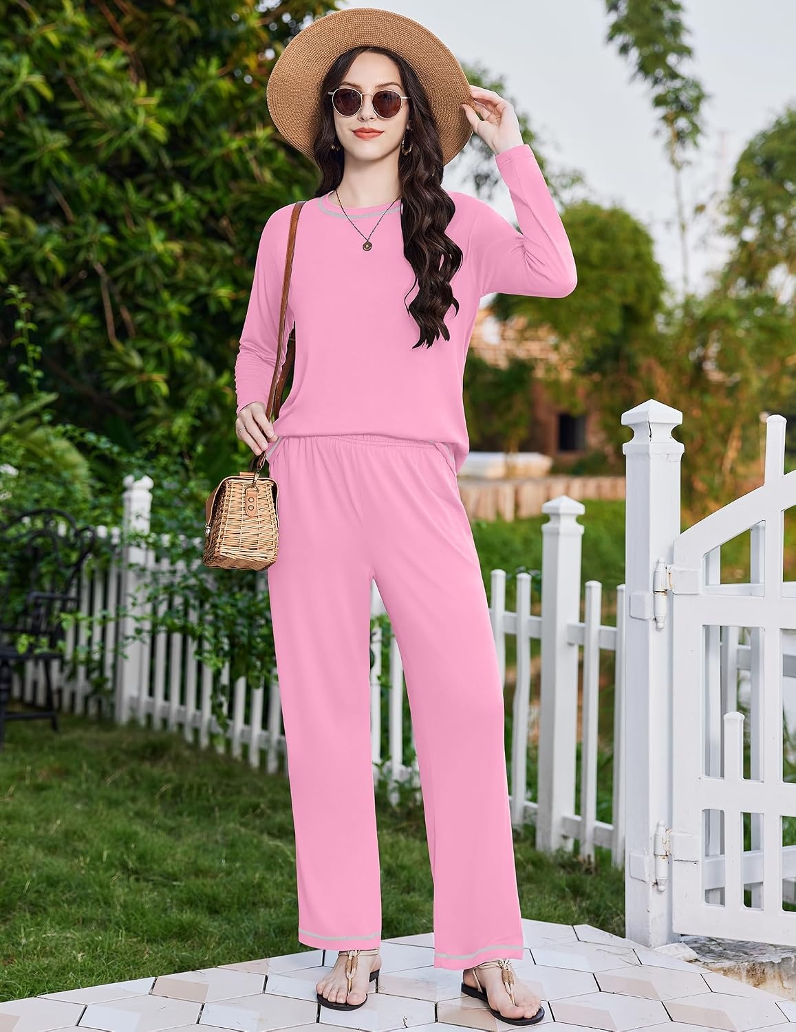 image:imageEkouaer Womens Pajama Sets Long Sleeve 2 Piece Lounge Sets 2026 Fall SXXLPink