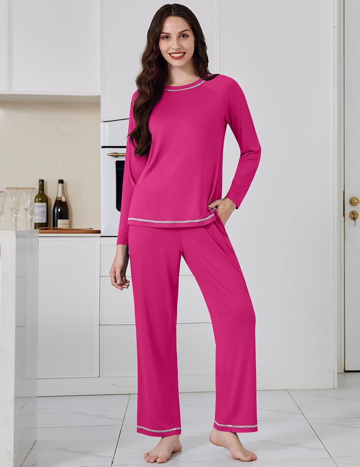 image:imageEkouaer Womens Pajama Sets Long Sleeve 2 Piece Lounge Sets 2026 Fall SXXLRose Red